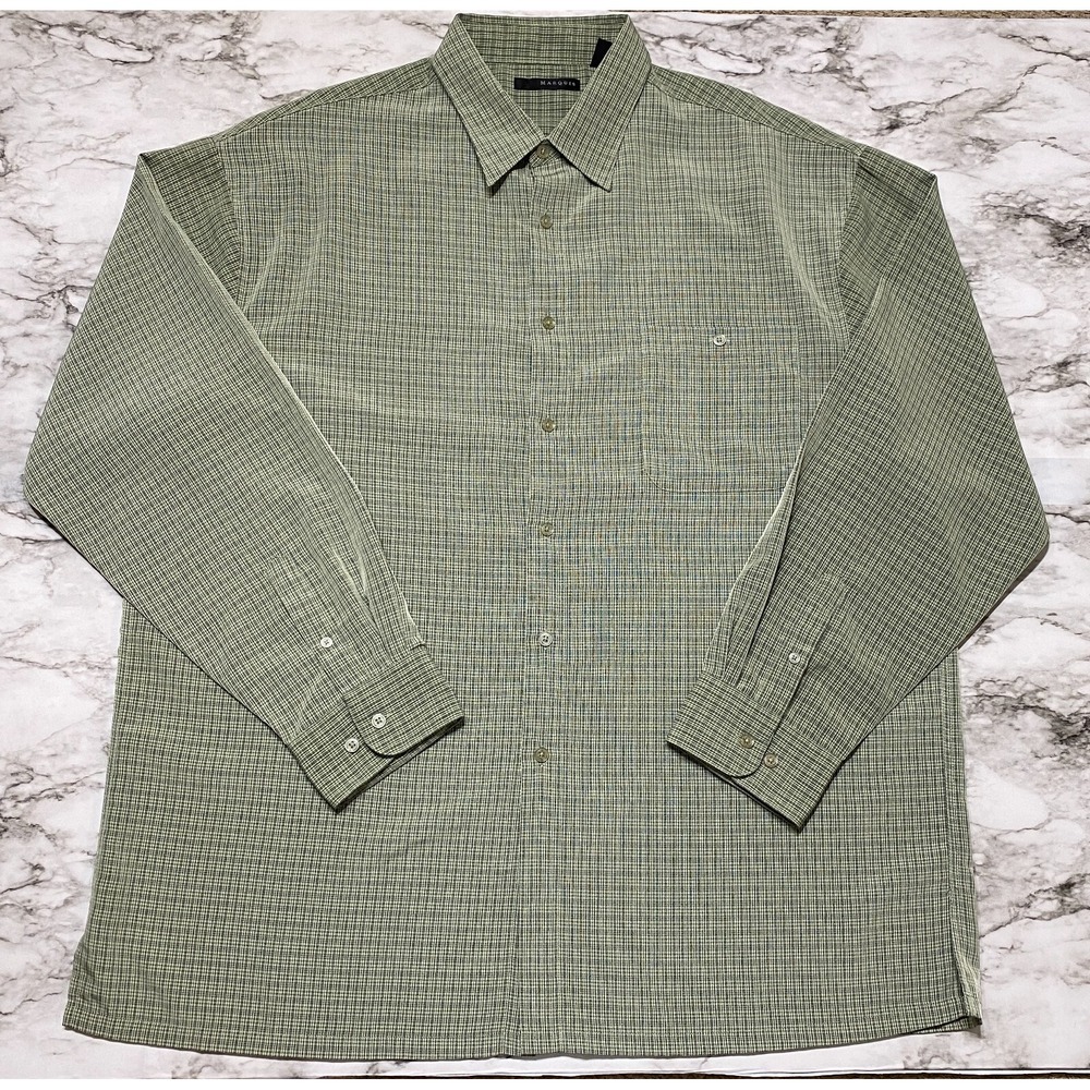 Marquis Mens Shirt Size 2XL Green‎ Black Plaid Long Sleeve Button Down Collared